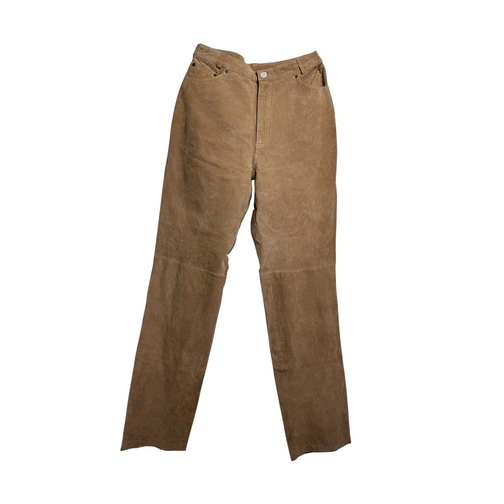 Chadwick's NEW Women Tan Suede Leather Straight Leg High Rise Pants 10L